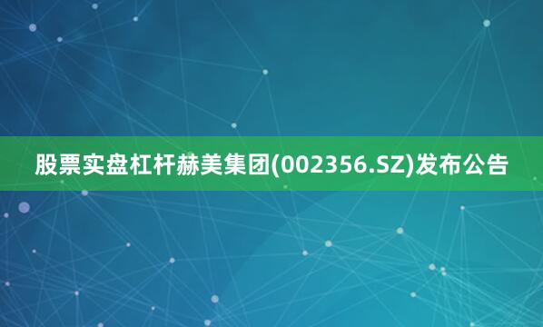 股票实盘杠杆赫美集团(002356.SZ)发布公告